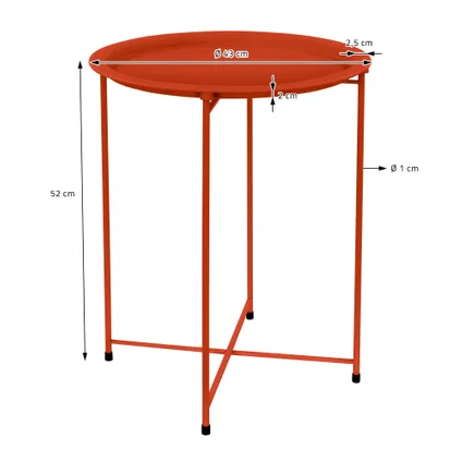 Bijzettafel rond Ø43xH52 cm van metaal, rood, salontafel met afneembaar dienblad ML-Design 6