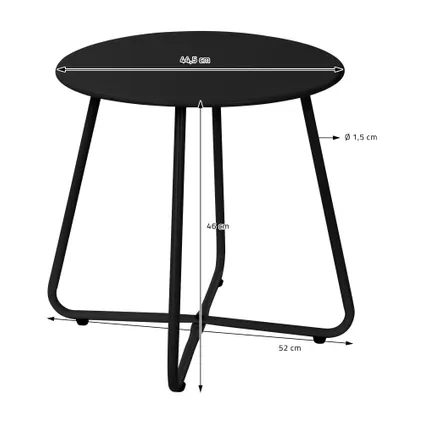 Table basse en métal noir table d`appoint ronde table de chevet de salon/jardin 4
