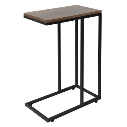 Table d'appoint en forme de C noir marron structure métallique 45x25x64 cm
