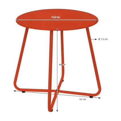 Table basse en métal rouge table d`appoint ronde table de chevet de salon/jardin 4