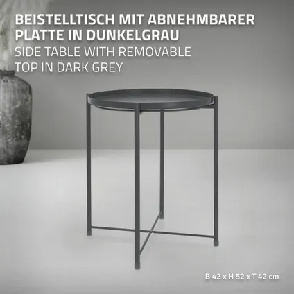 Table d'appoint rond en gris foncé plateau amovible bout de canapé table basse 2