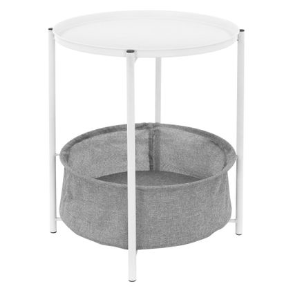 Table d'appoint blanc avec panier de rangement gris bout de canapé métal 43x51cm