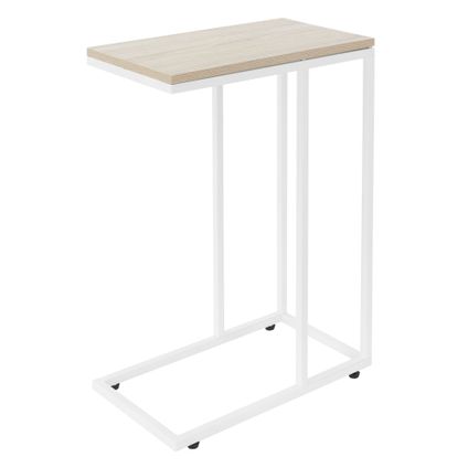 Table d'appoint en forme de C chêne blanc structure métallique 45x25x64 cm