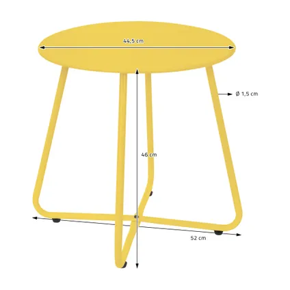 Table basse en métal jaune table d`appoint ronde table de chevet de salon/jardin 4