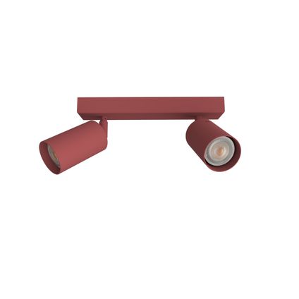 FORM M Plafondlamp, 2X GU10, metaal, rood cowhide, L.30cm