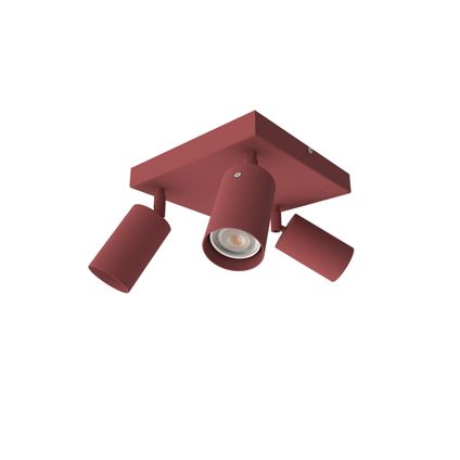 FORM Q Plafondlamp, 3X GU10, metaal, rood cowhide, 30x30cm