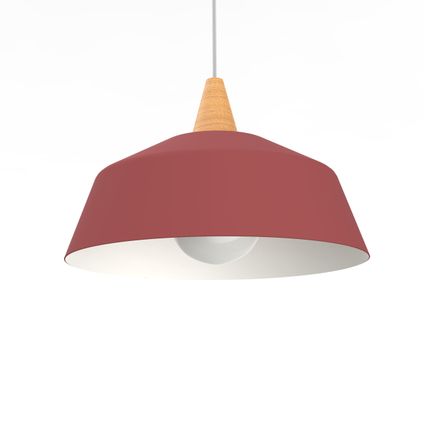 KON Hanglamp, 1X E27, metaal, rood cowhide/wit, D.35cm