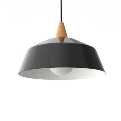 KON Hanglamp, 1X E27, metaal, zwart glanzend/wit, D.35cm