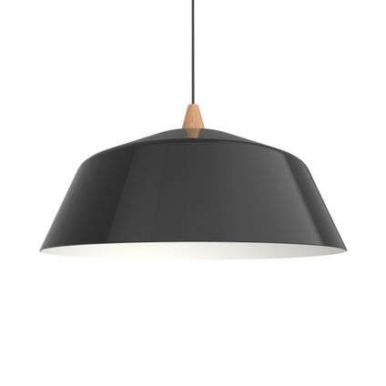 KON Hanglamp, 1X E27, metaal, zwart glanzend/wit, D.50cm