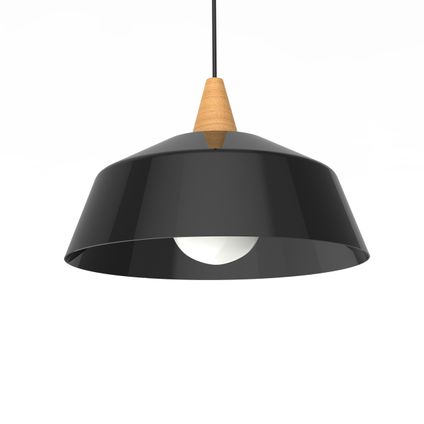 KON Hanglamp, 1X E27, metaal, zwart glanzend, D.35cm