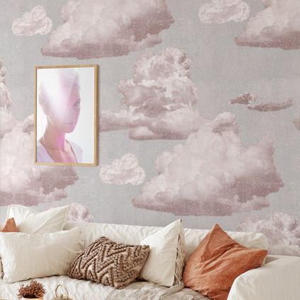 Wallpapers4Beginners - Behang - Roze Wolken - Vegan Papier - 250x200cm, 5.5m2
