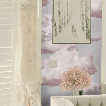 Wallpapers4Beginners - Behang - Roze Wolken - Vegan Papier - 250x200cm, 5.5m2 4