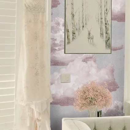 Wallpapers4Beginners - Behang - Roze Wolken - Vegan Papier - 250x200cm, 5.5m2 5