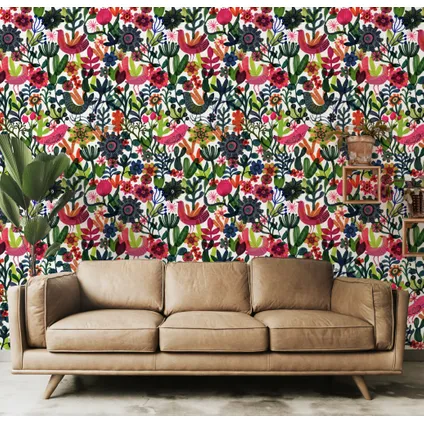 Papier Peint- Wallpapers4Beginners - Botanique avec des Oiseaux - Papier vegan - 250x200cm, 5,5m2 4
