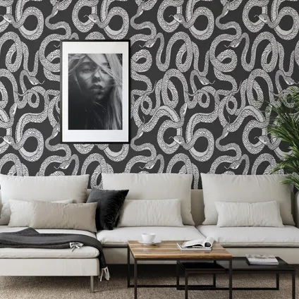 Papier Peint - Wallpapers4Beginners - Noir et Blanc Serpents - Papier vegan - 250x200cm, 5,5m2 4