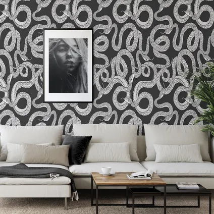Papier Peint - Wallpapers4Beginners - Noir et Blanc Serpents - Papier vegan - 250x200cm, 5,5m2 5