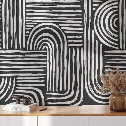 Papier Peint - Wallpapers4Beginners - Rayures Noires - Papier vegan - 250x200cm, 5,5m2