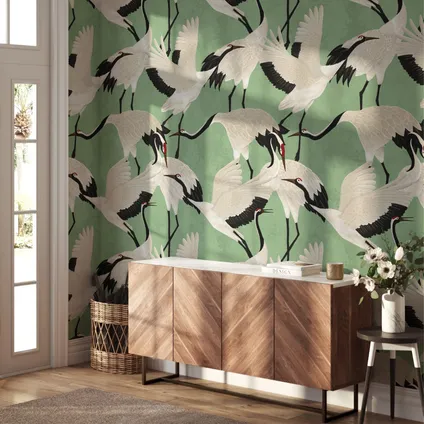 Wallpapers4Beginners - Behang - Green Herons - Vegan Papier - 250x200cm, 5.5m2 2