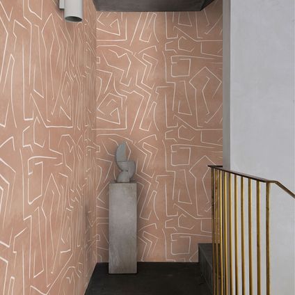 Papier Peint - Wallpapers4Beginners - Graffiti Moderne sur Fond Rose Saumoné - Papier vegan - 250x200cm, 5,5m2