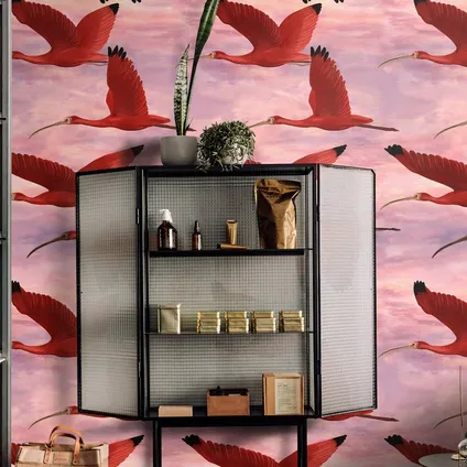 Wallpapers4Beginners - Behang - Roze Vogels - Vegan Papier - 250x200cm, 5.5m2 2