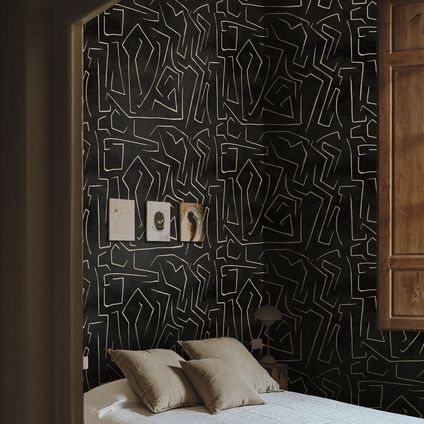 Papier Peint - Wallpapers4Beginners - Graffiti Noir et Or Rayures Abstraites - Papier vegan - 250x200cm, 5,5m2