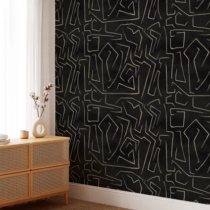Papier Peint - Wallpapers4Beginners - Graffiti Noir et Or Rayures Abstraites - Papier vegan - 250x200cm, 5,5m2 4