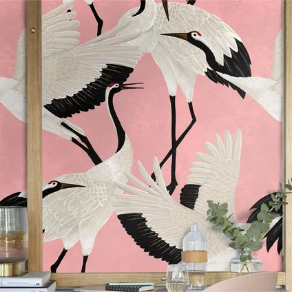 Wallpapers4Beginners - Behang - Roze Herons - Vegan Papier - 250x200cm, 5.5m2 3