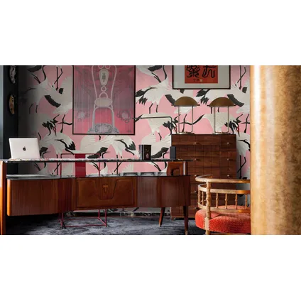 Wallpapers4Beginners - Behang - Roze Herons - Vegan Papier - 250x200cm, 5.5m2 4