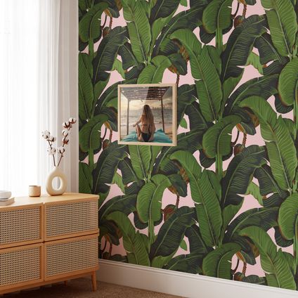 Papier Peint - Wallpapers4Beginners - Rose Feuilles de Bananier - Papier vegan - 250x200cm, 5,5m2
