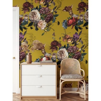 Papier Peint - Wallpapers4Beginners - Jaune Floral Renaissance - Papier vegan - 250x200cm, 5,5m2