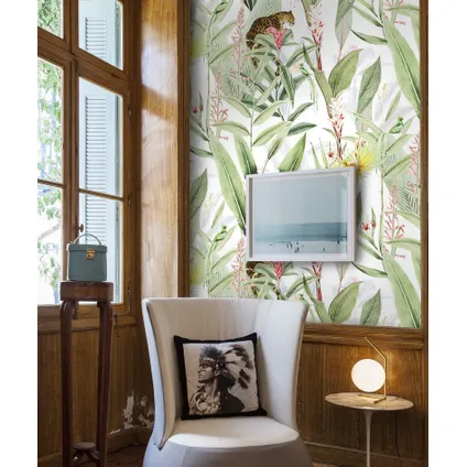 Papier Peint - Wallpapers4Beginners - Vert et Blanc Chic Jungle Tropical - Papier vegan - 250x200cm, 5,5m2 2