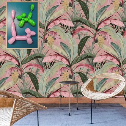 Wallpapers4Beginners - Behang - Roze Tropisch Bos - Vegan Papier - 250x200cm, 5.5m2