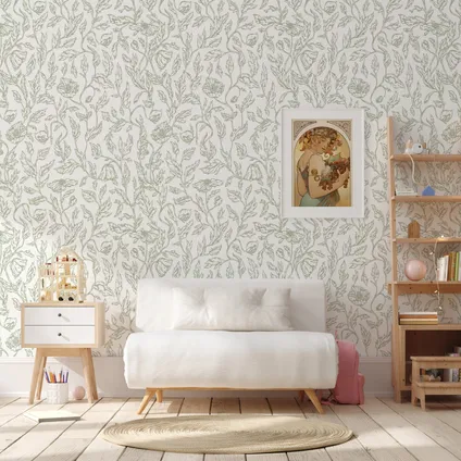 Papier Peint - Wallpapers4Beginners - Lierre Blanc Feuilles Vertes - Papier vegan - 250x200cm, 5,5m2 2