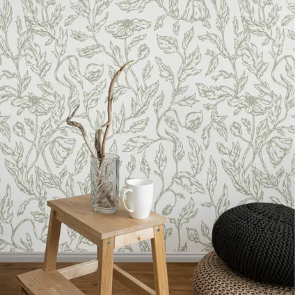 Papier Peint - Wallpapers4Beginners - Lierre Blanc Feuilles Vertes - Papier vegan - 250x200cm, 5,5m2 3