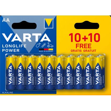 Pile alcaline AA Varta Longlife Power 20 pièces
