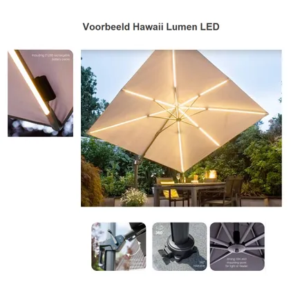 Hawaii Lumen LED Floating Parasol 300x300 - gris foncé - Gris clair 3