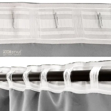 Rideau occultant uni avec ruban plissé -140x270cm - Gris - HOOMstyle 6