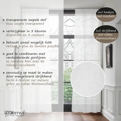 Rideau voilage transparent avec ruban plissé - 140x270cm - Blanc - HOOMstyle 2
