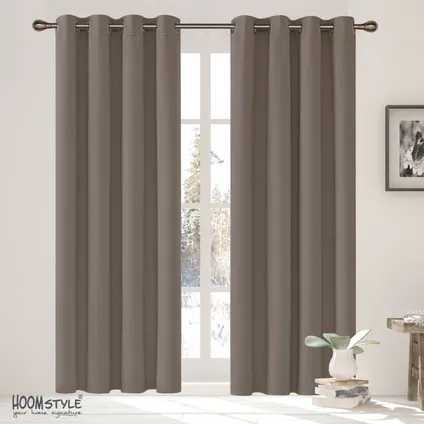 Rideau occultant uni avec 8 oeillets - 140x270cm - Taupe - HOOMstyle