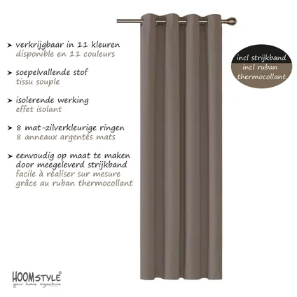 Rideau occultant uni avec 8 oeillets - 140x270cm - Taupe - HOOMstyle 2