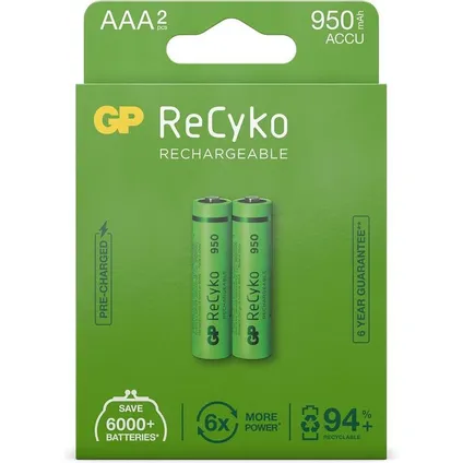 GP ReCyko Rechargeable AAA batterijen (950mAh) - 2 stuks 2