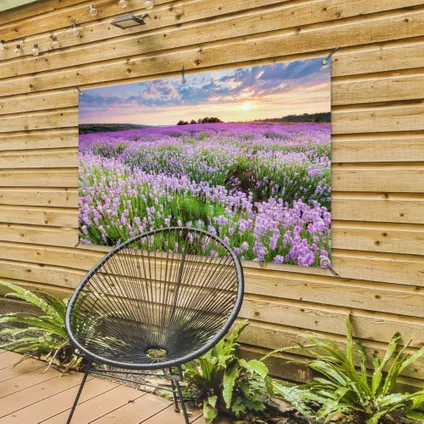 Tuinposter 120x80 cm Bloemen - Lavendel - Paars - Lucht - Zonsondergang - Weide - Natuur 4