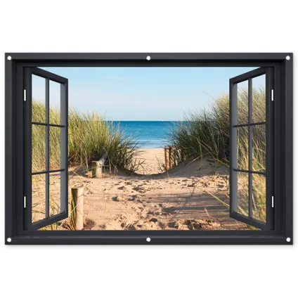 Affiche de jardin 120x80 cm Vue d'ensemble - Plage - Mer - Sable - Eau - Herbe de plage - Dunes