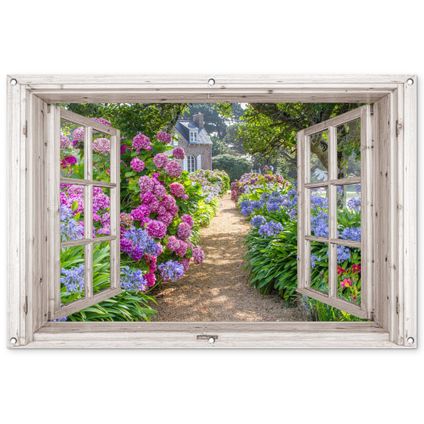 Affiche de jardin 120x80 cm Hortensia - Transparent - Fleurs - Été - Mauve - Chemin