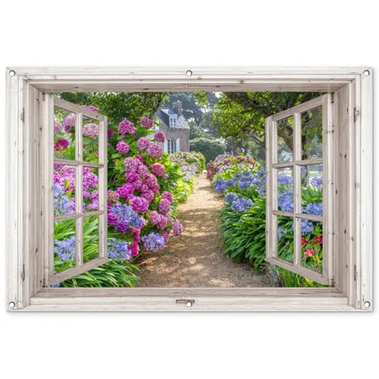Affiche de jardin 120x80 cm Hortensia - Transparent - Fleurs - Été - Mauve - Chemin