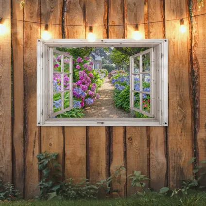 Affiche de jardin 120x80 cm Hortensia - Transparent - Fleurs - Été - Mauve - Chemin 2
