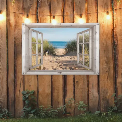 Affiche de jardin 120x80 cm Regarder à travers - Plage - Mer - Dunes - Sable - Eau - Herbe haute 2