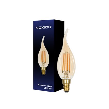 Noxion Lucent LED E14 gebogen punt Kaars Filament Amber 4.1W 350lm - 822 Zeer Warm Wit | Dimbaar -