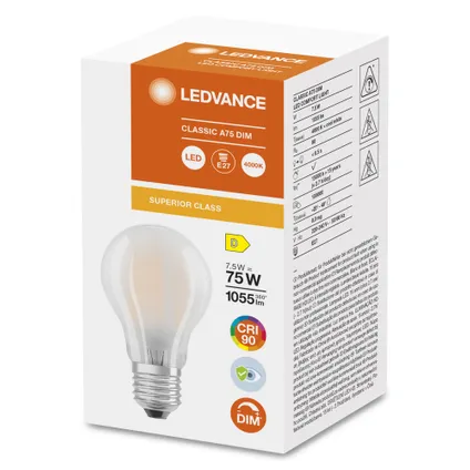Ledvance Superior Classic LED E27 Peer Mat 7.5W 1055lm - 940 Koel Wit | Dimbaar - Beste 3