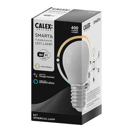 Calex Smart Tuya Wifi E27 Kogel 4.5W 400lm - 822-840 Afstembaar Wit | Dimbaar - Vervangt 40W 3